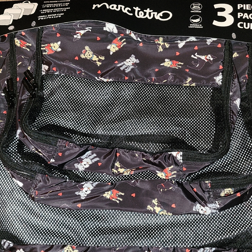 Marc Tetro Black Packing Cubes with Dog Print And Hearts Te